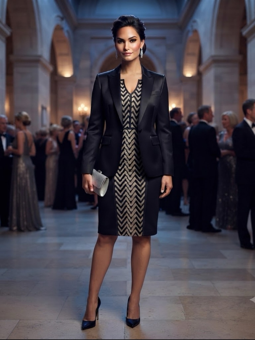 Frank Lyman Black and White Chevron-Panel Cocktail Dress - Picture 11 of 11